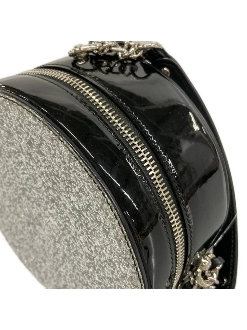 Chanel Shoulder Bag Silver Black 2-Way Chain Round Leather